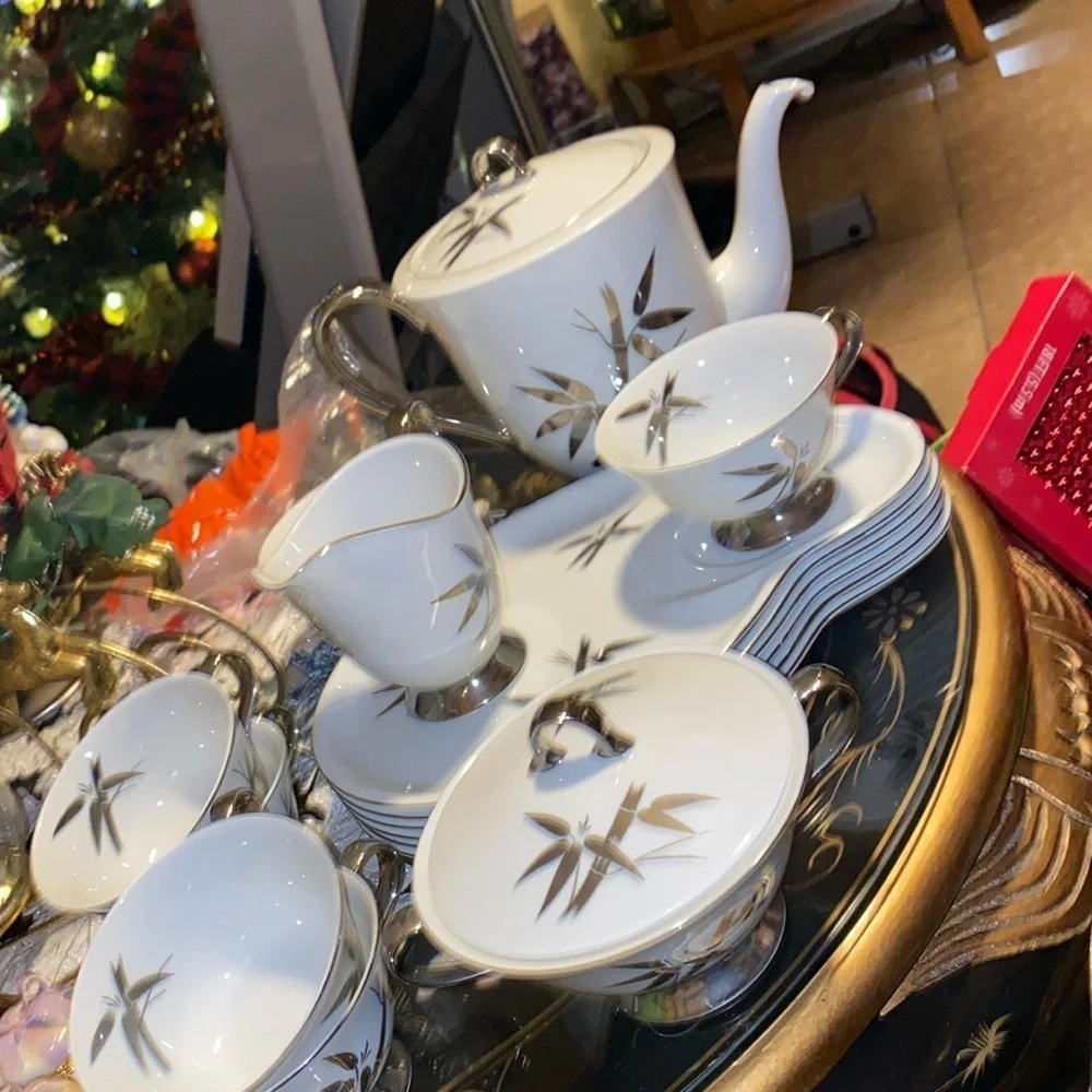 Antique 15pc Mid Century Seyei China Matrimony Tea Set Bamboo Shoots Japan